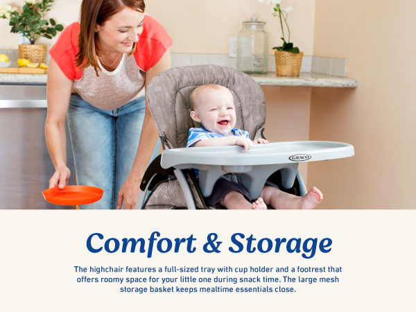 Graco Slim Snacker Highchair cup holders storage safe reliable comfortable baby
