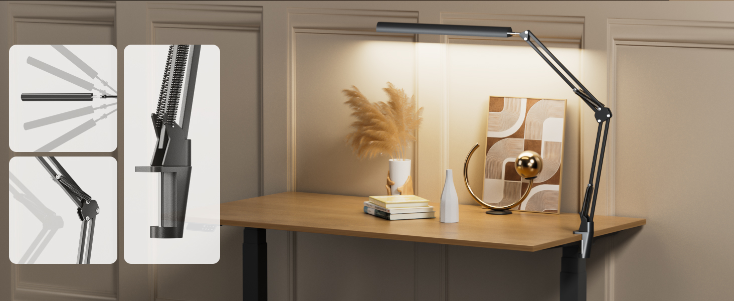 YESDEX LED Desk Lamp with Clamp, EyeCaring Clipon Reading Lamp, with