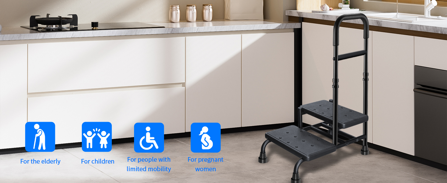 WHOMEC Step Stool with 2 Handles,Adjustable 2 Handrails and