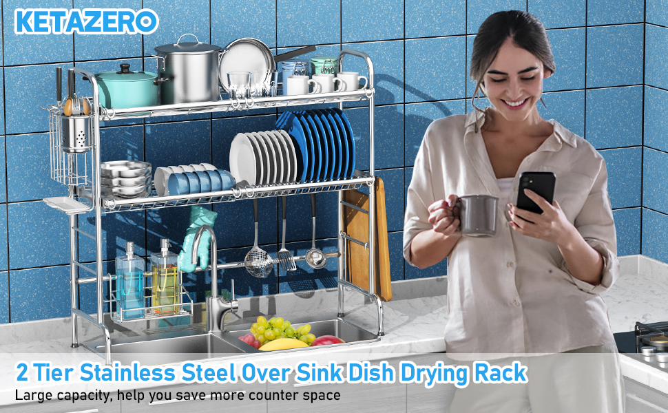 Over The Sink Dish Drying Rack, KETAZERO 2Tier Stainless Steel Dish