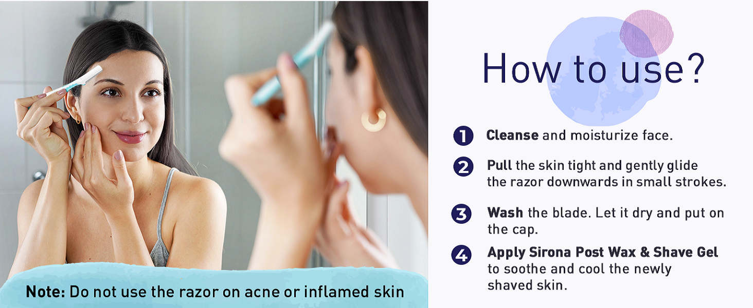 Sirona Reusable Face Razor for Women 3 Razors (Blue) Painless Facial