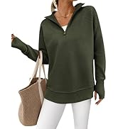 PRETTYGARDEN Womens Long Sleeve Quarter Zip Pullover Sweater Casual Loose V Neck Collared Ribbed ...