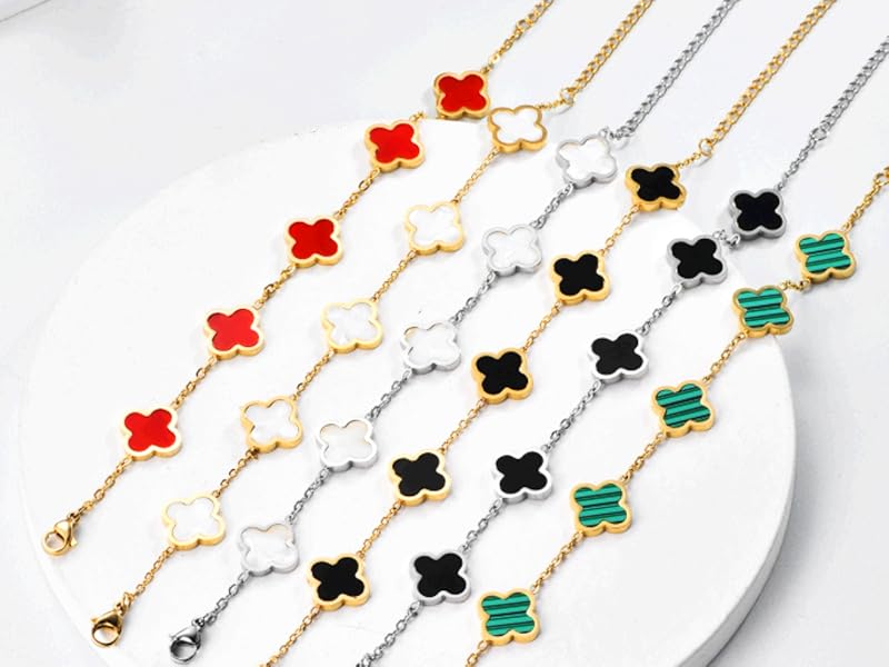 Amazon.com: Feasnow Clover Bracelets for Women 18k Gold