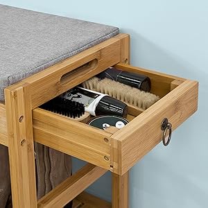 SoBuy FSR47-N Schuhbank Mit Sitzfläche Und Schubladen, Garderobenbank Schuhregal Schuhablage Sitzbank Aus Bambus, BHT Ca: 90x45x30cm 18 1