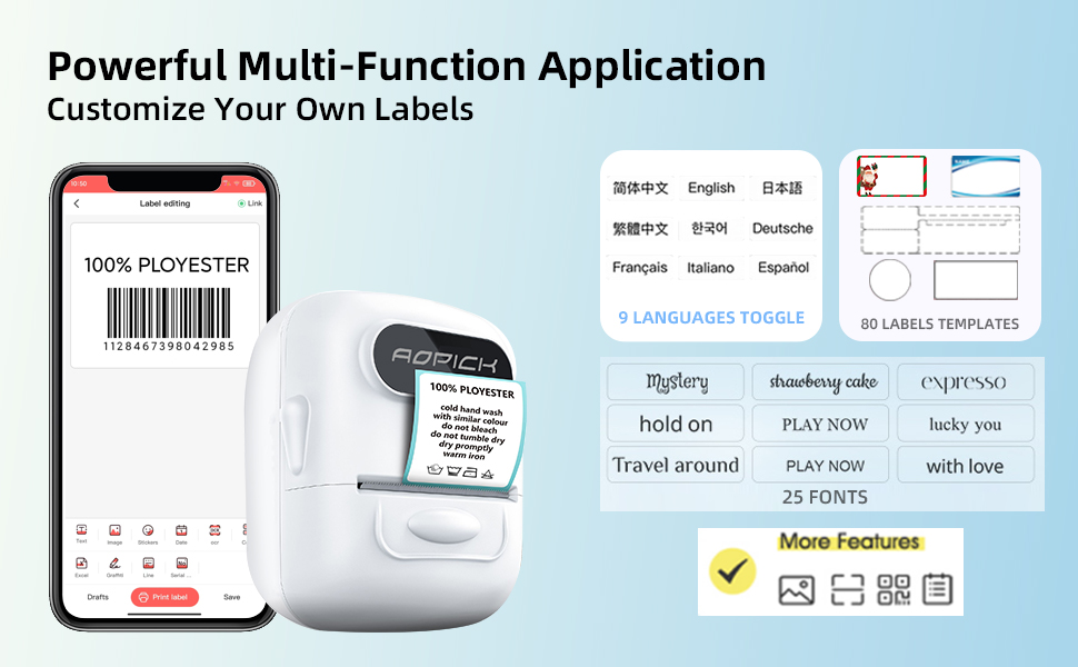 AOPICK LabelMakerMachine P50 Sticker Machine with 1 Roll Label Tapes