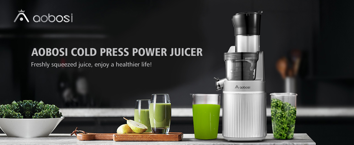 Cold Press Juicer, Aobosi Slow Masticating Juicer with Large Feed Chute, Quiet Motor & Reverse