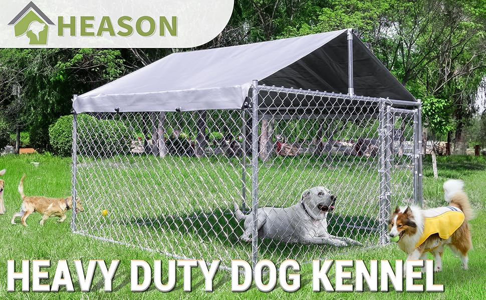 Outdoor Dog Kennel Large with Roof, Dog Run Enclosure
