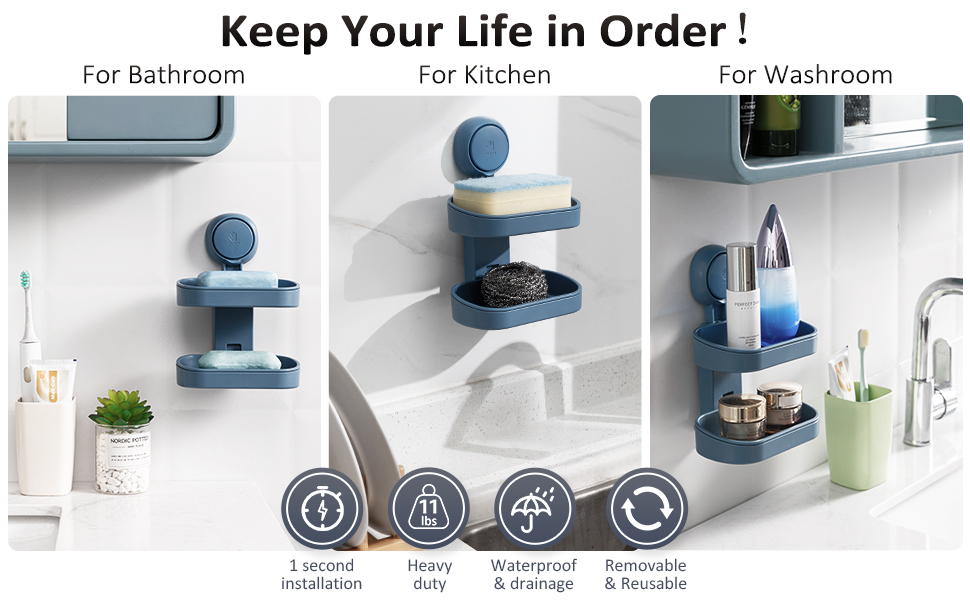 TAILI Double Layer Soap Dish Suction Cup Soap Holder