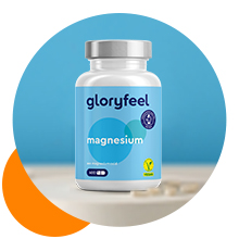 en blanc et bleu, photo circulaire du produit avec un segment orange.