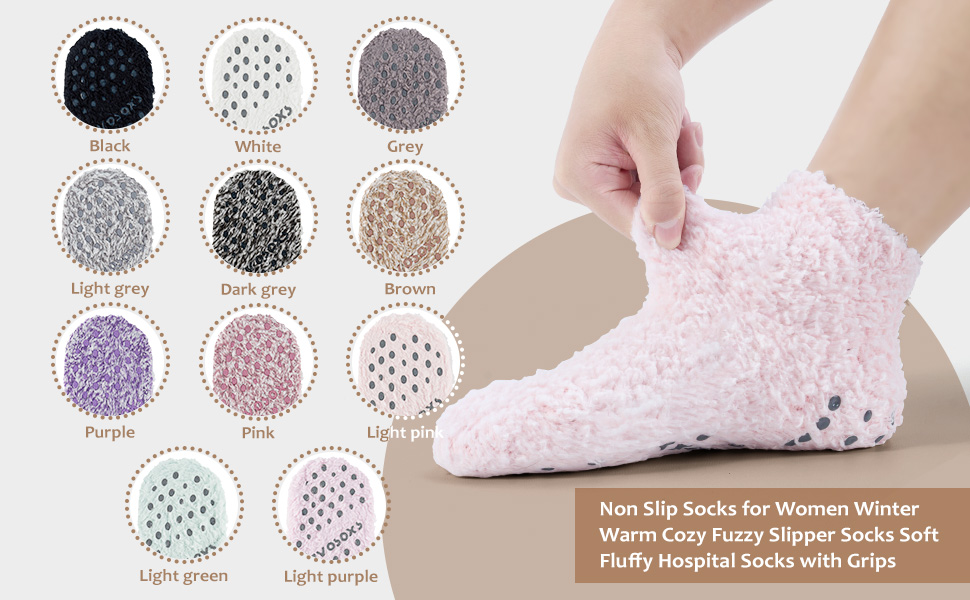 Revosoxs Hospital Grip Socks for Women,Non Slip Ankle Fuzzy Socks with