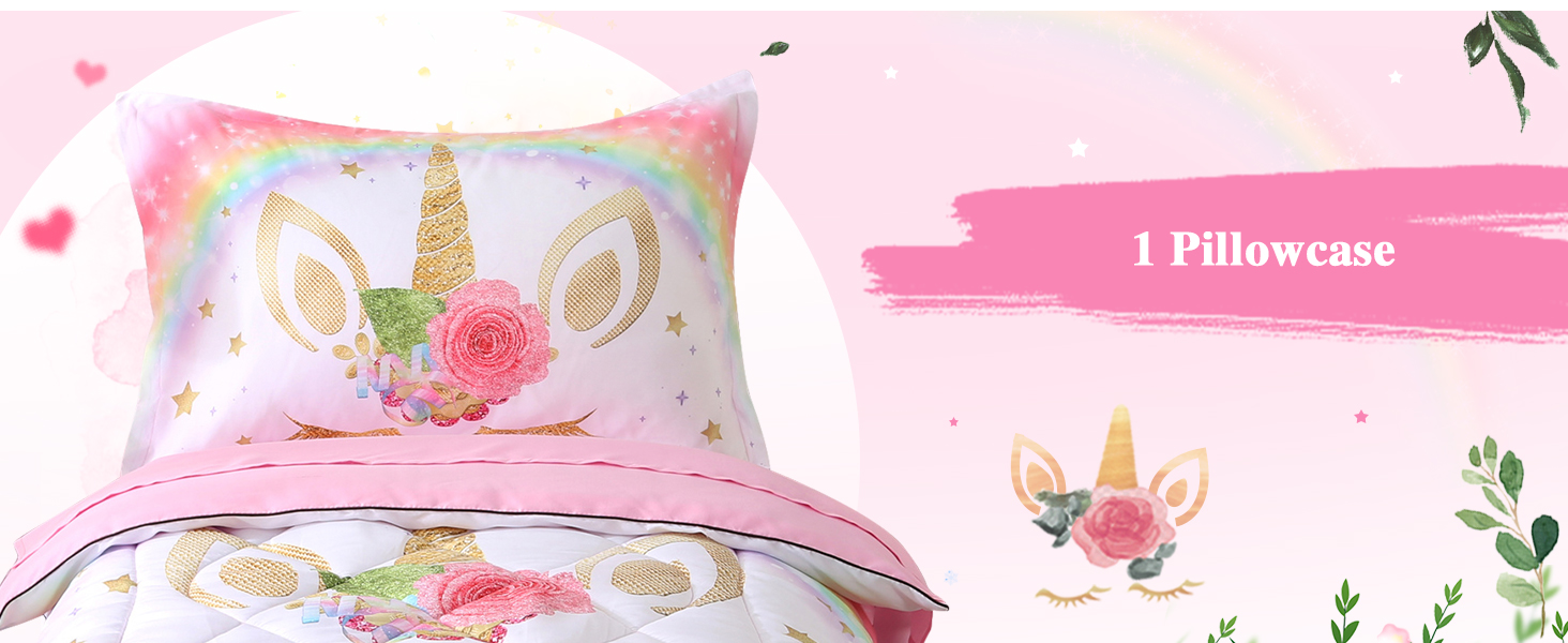 Wowelife Unicorn Toddler Bedding Set for Girls Pink 4 Piece Unicorn Toddler Bed
