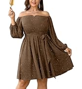 SCOMCHIC Plus Size Womens Sequin Glitter Mini Dress Off Shoulder Long Sleeve A-Line Club Cocktail...