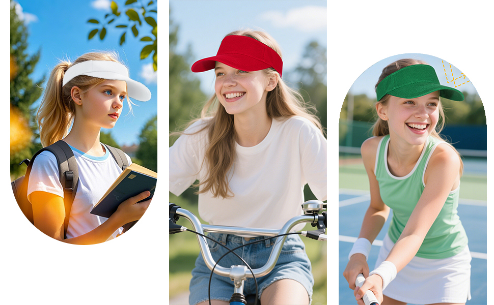 Kids Visor Sun Hat Adjustable Girls High Ponytail Tennis Hat Sports Boys Running Golf Visor Cap