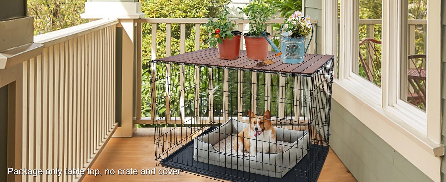 Deblue Dog Crate Topper, Foldable Wooden Pet Crate Table