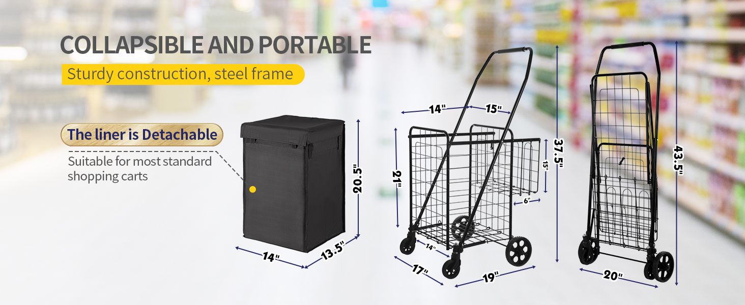 BIEAMA Waterproof Shopping Cart Liner,13.5" X 14"X 20.5