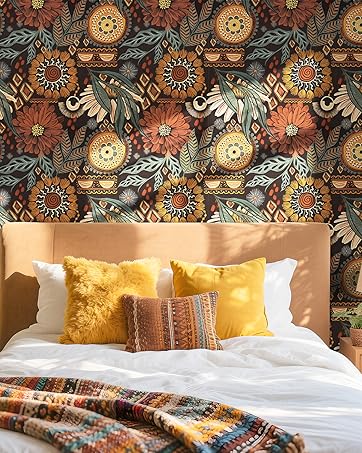 Retro Floral Wallpaper Peel and Stick Boho Vintage