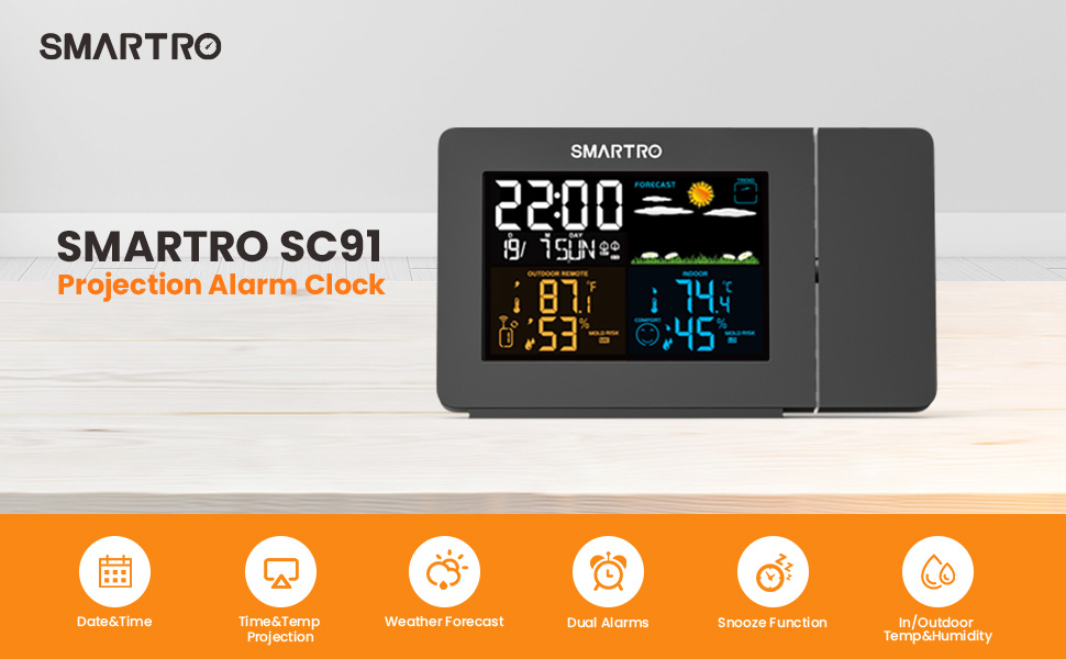 SMARTRO SC91 Projection Alarm Clock for Bedrooms with