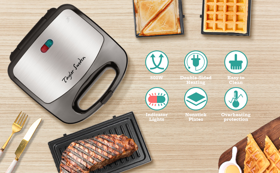 3 in 1 waffle maker grill and sandwich maker, Taylor Swoden