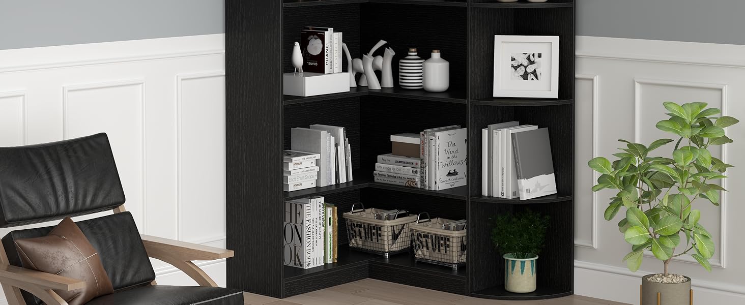 Loomie Black Book Shelf, 6 Tiers Shelf Large Tall Corner