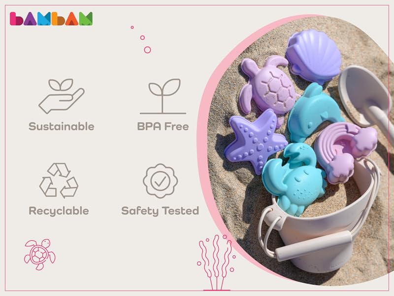 BAMBAM Baby Beach Bucket Toy Set for Summer & Outdoors for Babies, Toddlers, Kids