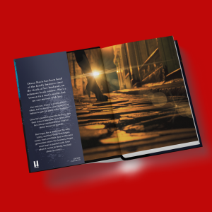 Martina Cole endpapers on festive red background