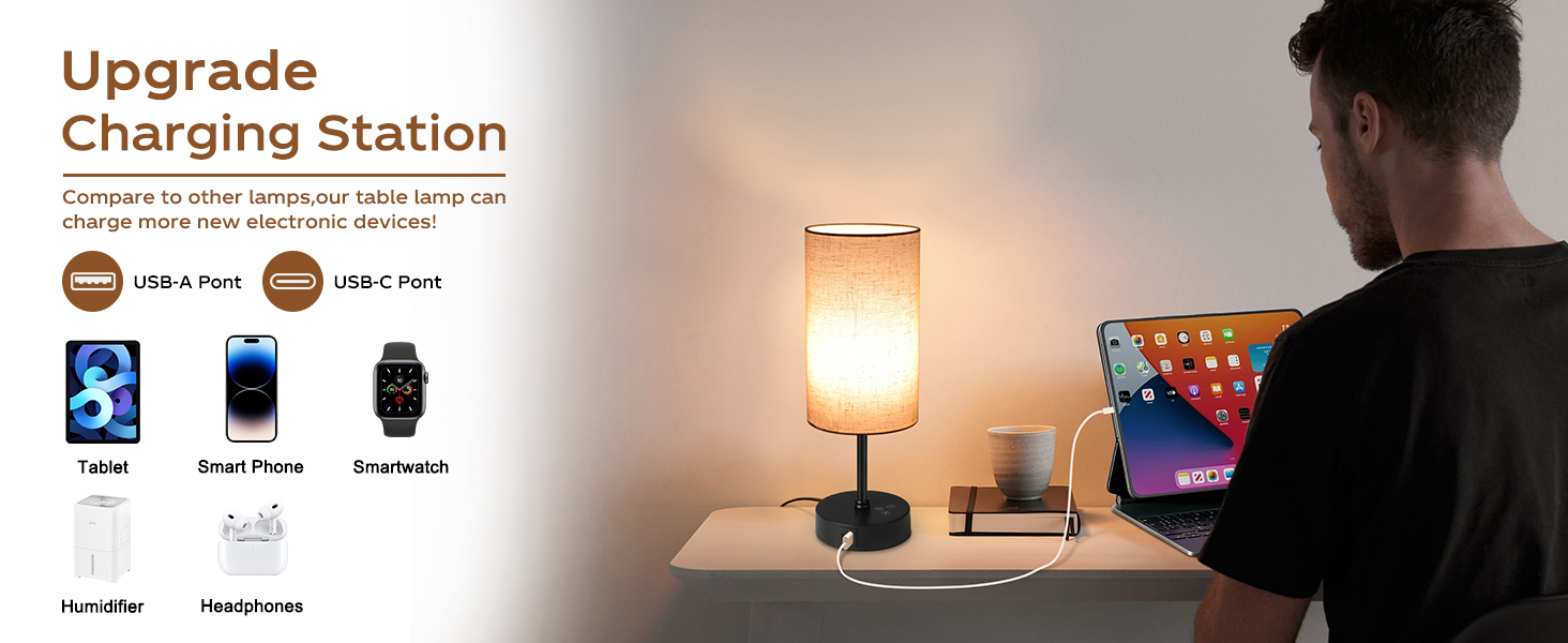 Ascher 2 Pack Table Lamp RGB Color Chang... 12 Table lamp for bedroom built in USB & Type-C ports for charging