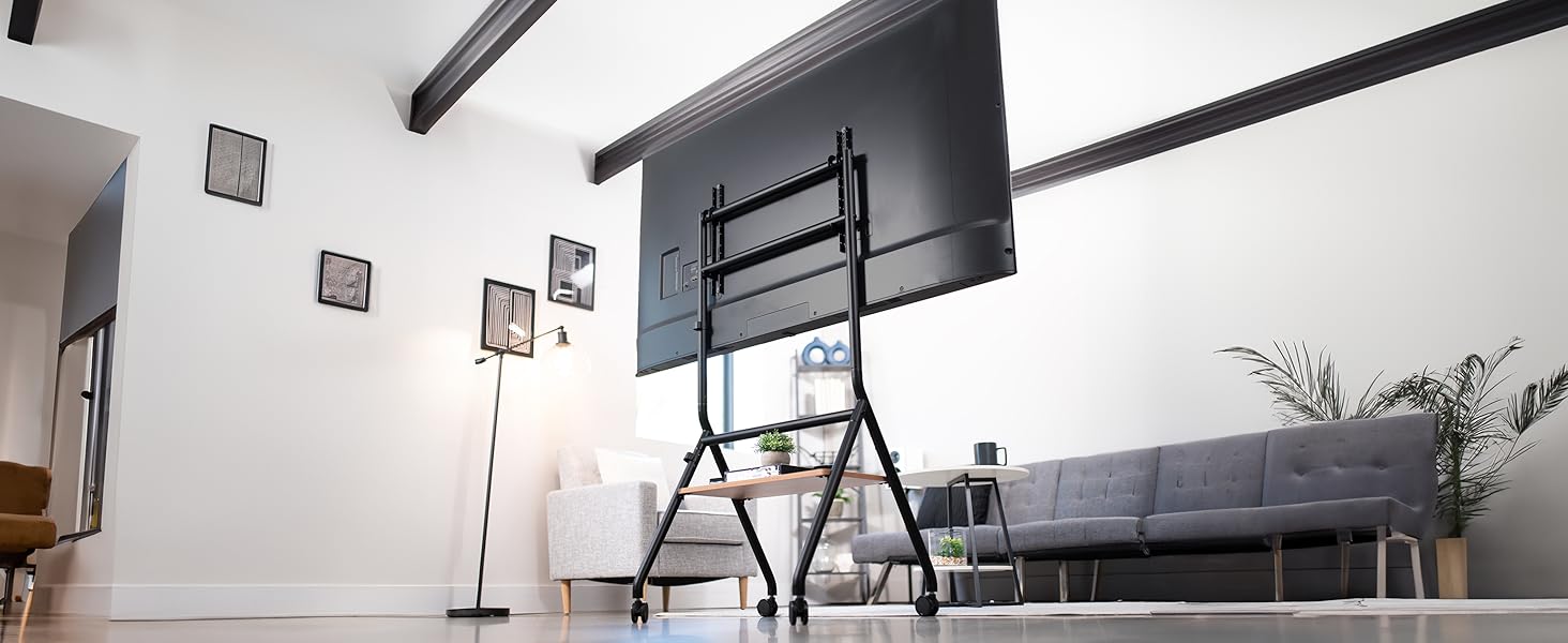 Heavy Duty Studio TV Cart with Wooden Shelf