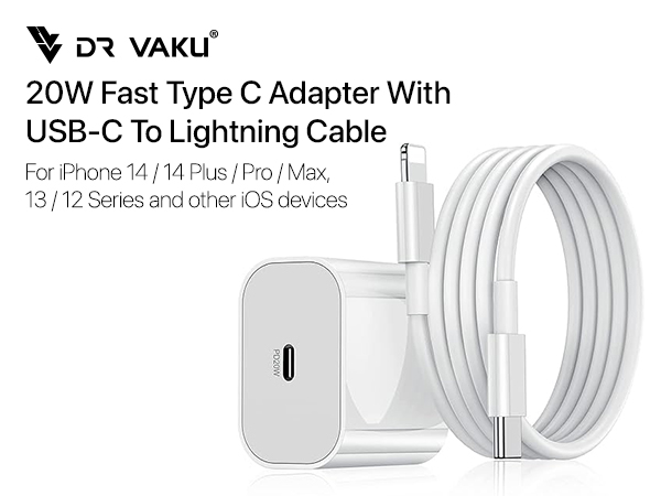 DR VAKU® Charger Adapter 20W Cable Combo Compatible with 14/14Plus
