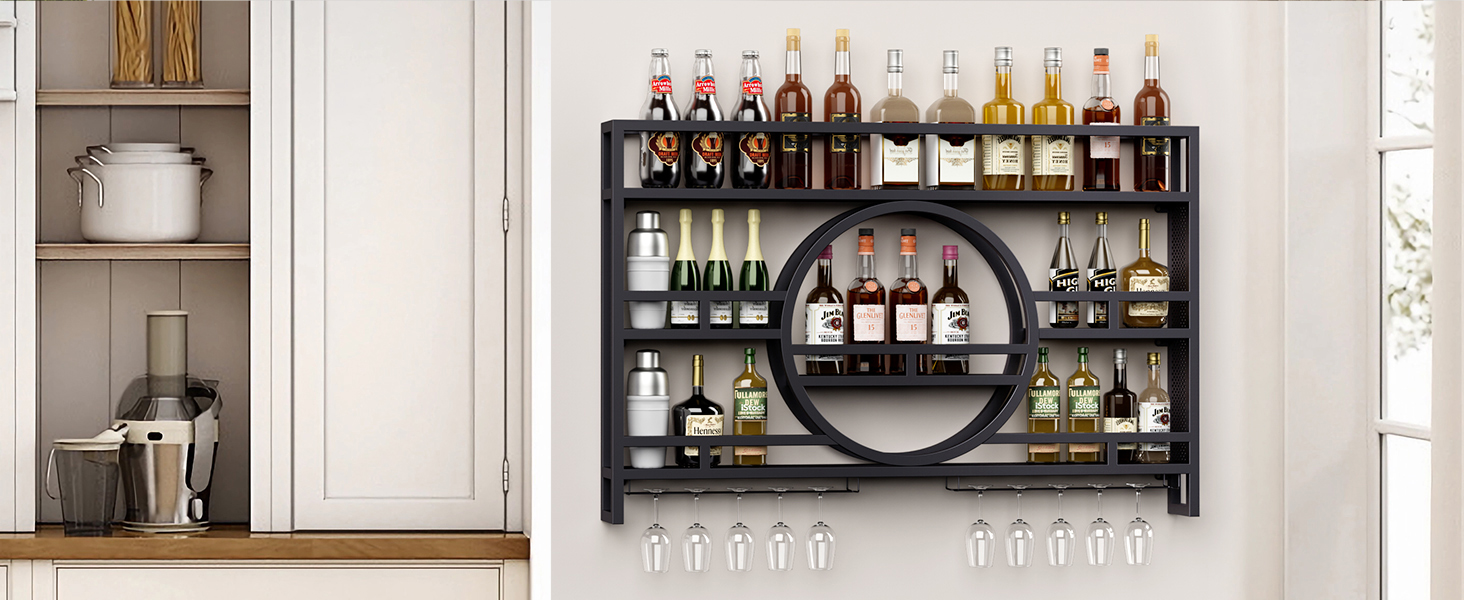 3Tiers 39in Wine Rack Wall Mounted, Floating Bar Shelves