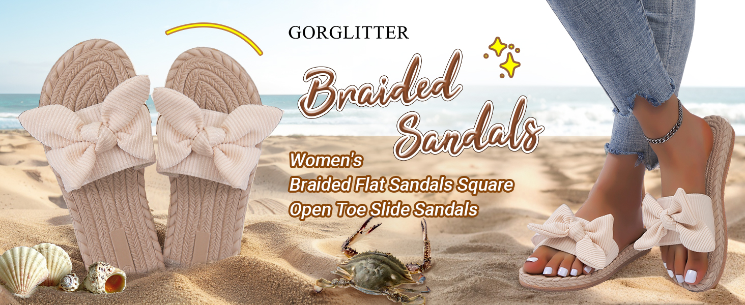 GORGLITTER Women's Bow Tie Slide Sandals Open Toe Slip On Summer Flat Sandals