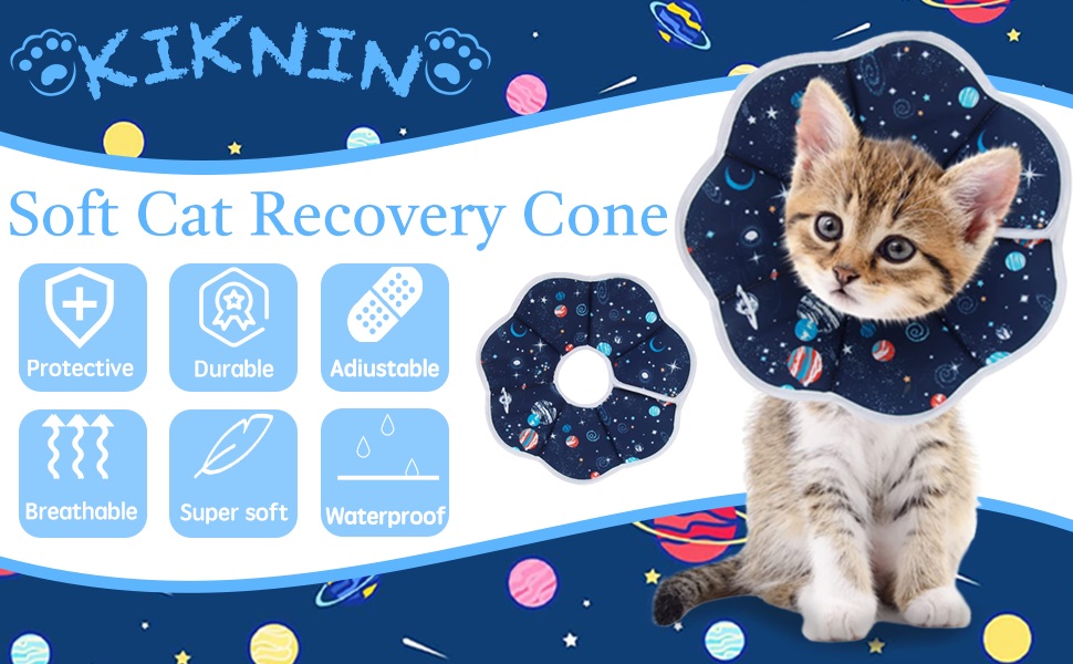 KIKNIN Cat Cone Soft Cat Recovery Collar, Protective Adjustable Pet