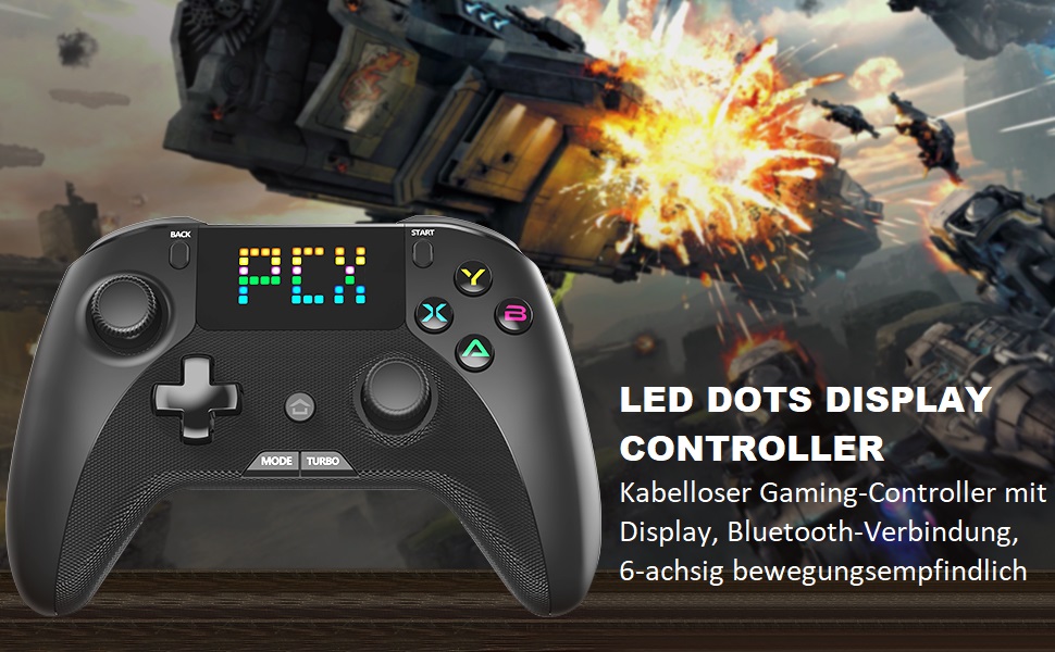 Forty4 Gaming Controller Wireless, Bluetooth Game Controller mit LED