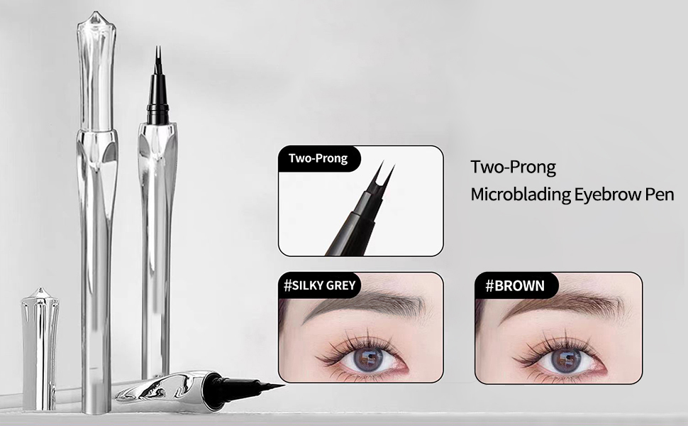 قلم تحديد الحواجب 2 في 1-2 شوكة بطرف منحني وطرف فرشاة دقيق لحواجب تشبه الشعر الطبيعي، مقاوم للماء ويدوم طويلا (بني رمادي) 2 قلم تحديد الحواجب
