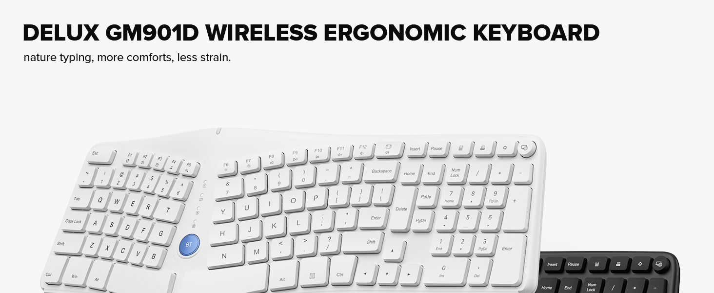 DELUX Wireless Ergonomic Keyboard with Wrist Rest, Bluetooth Split
