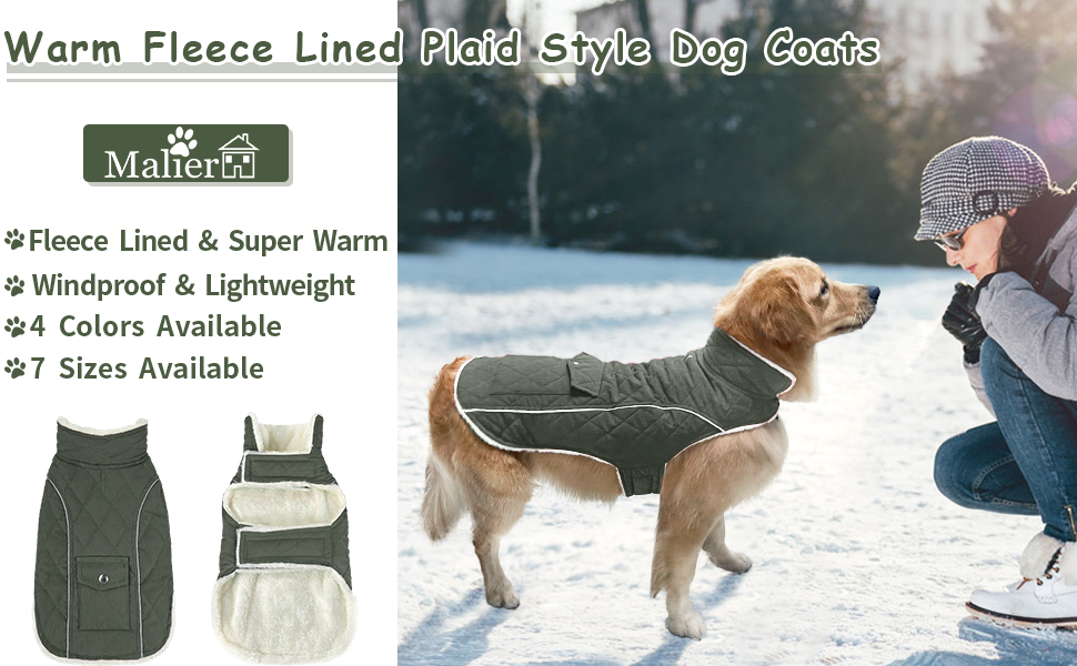 Malier Dog Winter Coat, Windproof Dog Cold Weather Coats with Real Pocket, Winter
