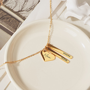 small heart bar charm necklace silver gold jewelry custom engraving