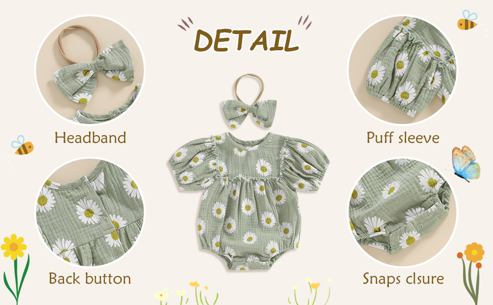 Newborn Baby Girl Clothes Summer Daisy Bubble Romper Cute Infant Outfits Toddler Floral