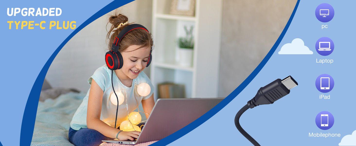 USB C kids headphones for school