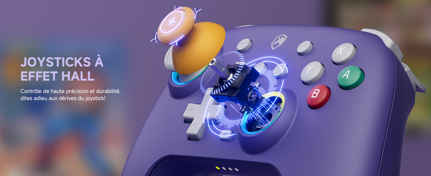 avec joysticks à effet Hall illuminés, boutons multicolores et mécanisme lumineux transparent visible à travers la coque