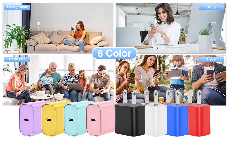 multi color iphone charger fast charge for iphone13 14 12 pro max 20w usb c wall charger for iphone