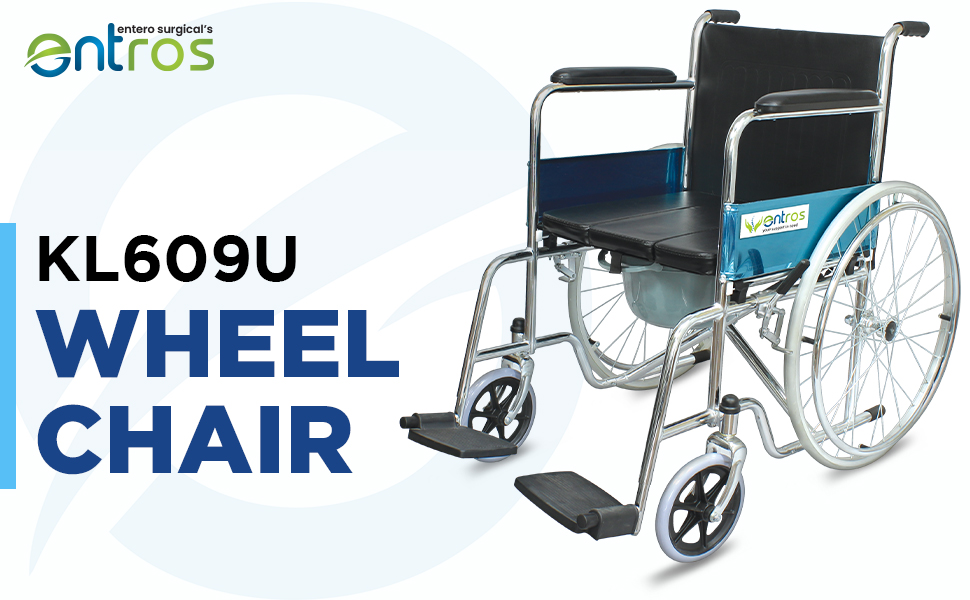 Entros Foldable Commode Wheelchair, Chrome Finish, UCut Commode