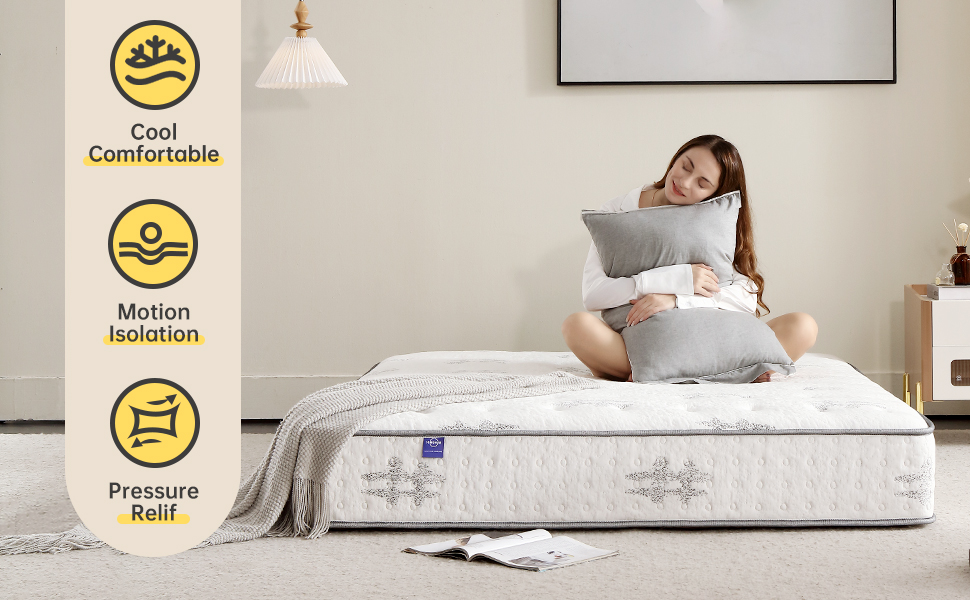 Queen Mattress,10 Inch Hybrid Mattress in a Box,Gel Memory