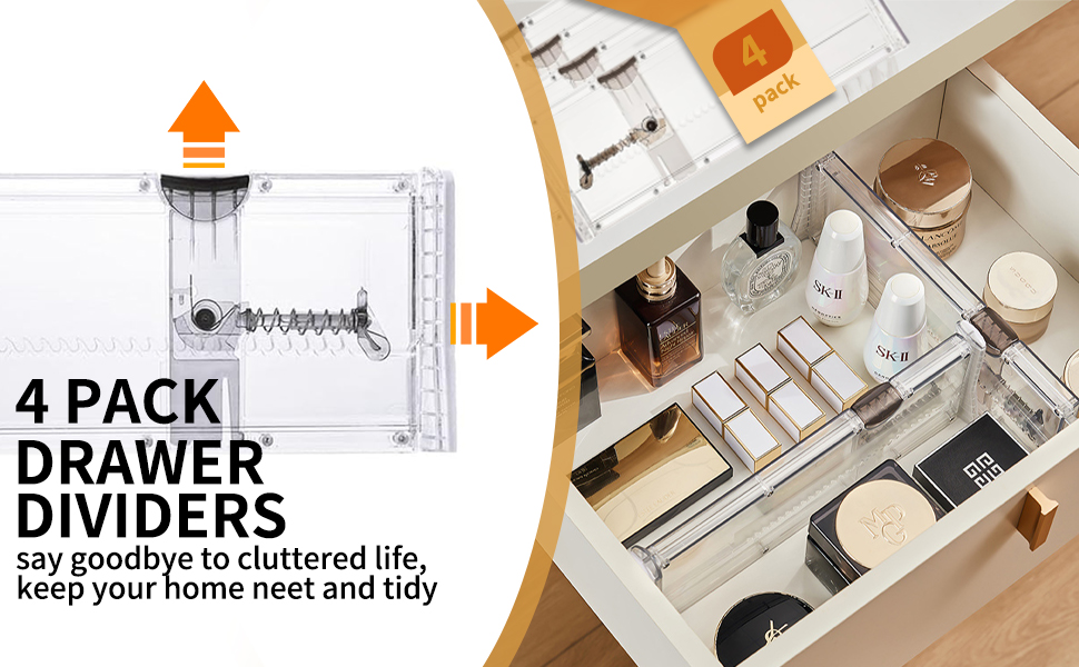 Drawer Dividers Organizers 4 Pack, Adjustable Acrylic Drawer Dividers