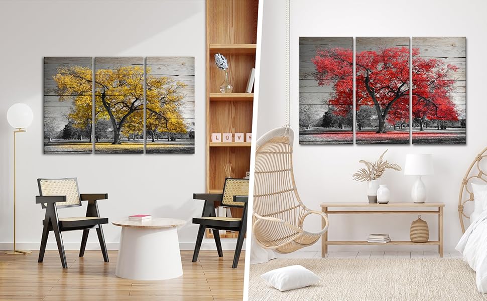 3 Piece Black and Red Tree Canvas Art Prints Autumn Fall