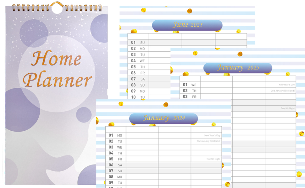 Tuloka Family Planner 2024 Wall Calendar with 3 Columns from Jan 2024