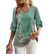 Angerella 3/4 Length Sleeve Womens Tops Dressy Casual Blouses Loose Fit Tunic Tops V Neck T Shirt...