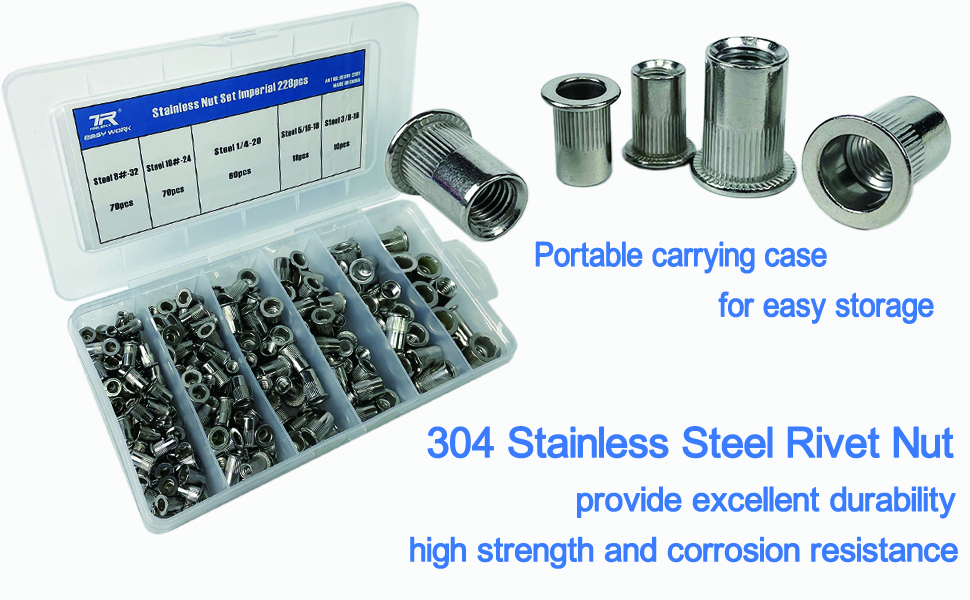 TR TOOLROCK 228PCS Stainless Steel Rivet Nuts Kit, SAE UNC Rivet Nuts