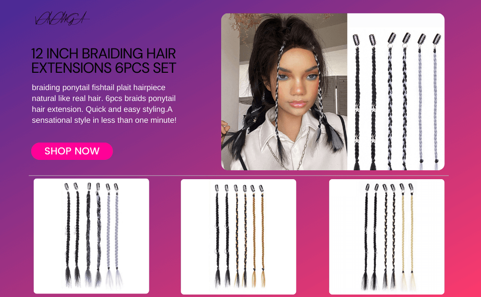 VAVANGA 12inch Braided Hair Extensions 6pcs Set
