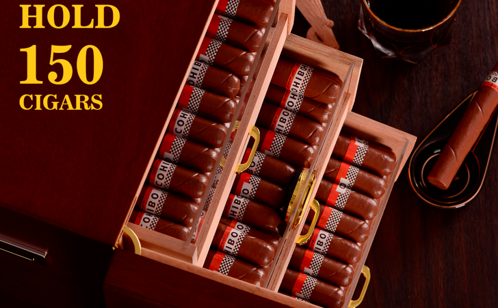 LAYAONE Cigar Humidors with Digital Hygrometer, 3 Humidifiers & Instruction