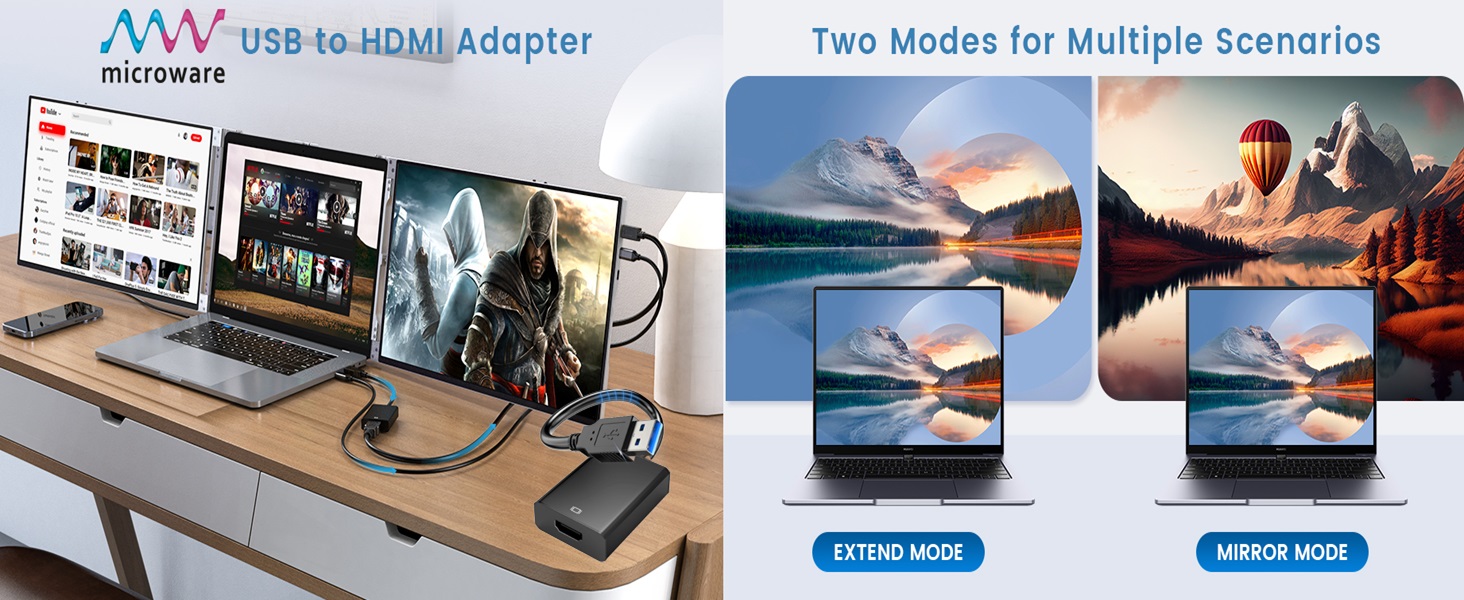 USB to HDMI Adapter, USB HDMI Adapter Converter Support 1920x1080P